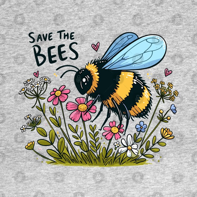 Save the Bees Bumblebee with wild flowers by PrintSoulDesigns